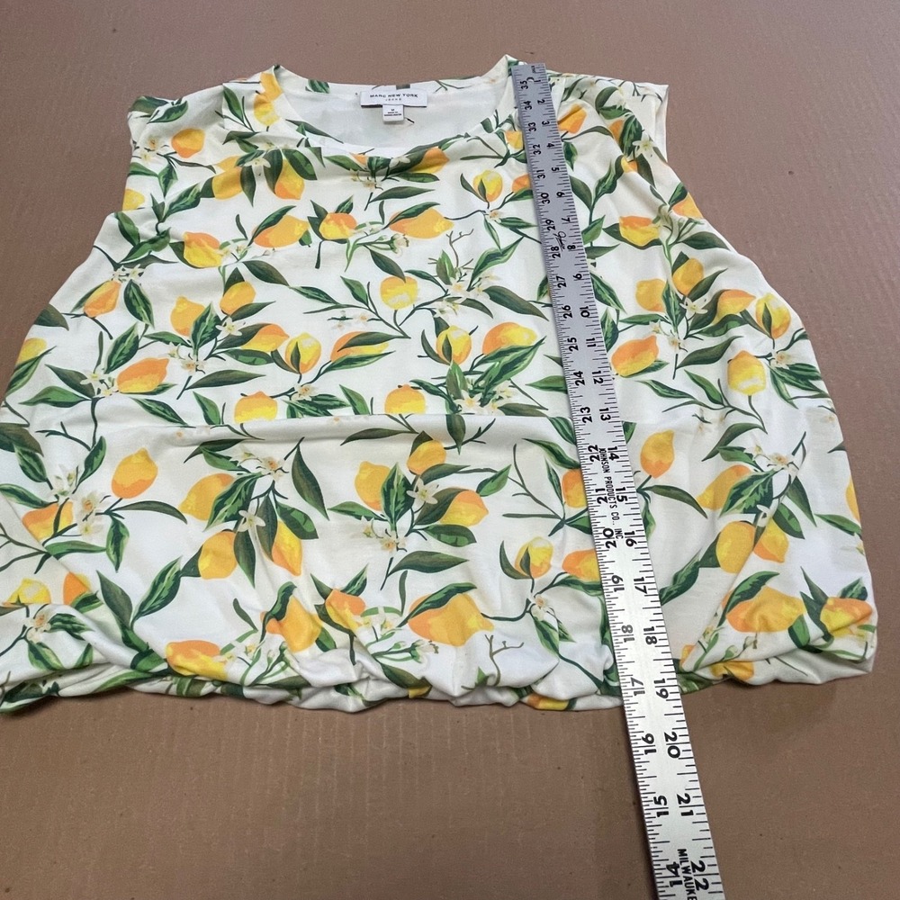 Marc New York Shirt Women's Medium Lemon‎ Print Cropped Bubble Sleeveless Top - Picture 9 of 13